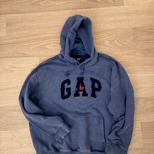 GAP Men's Washed Blue Hoodie with Logo